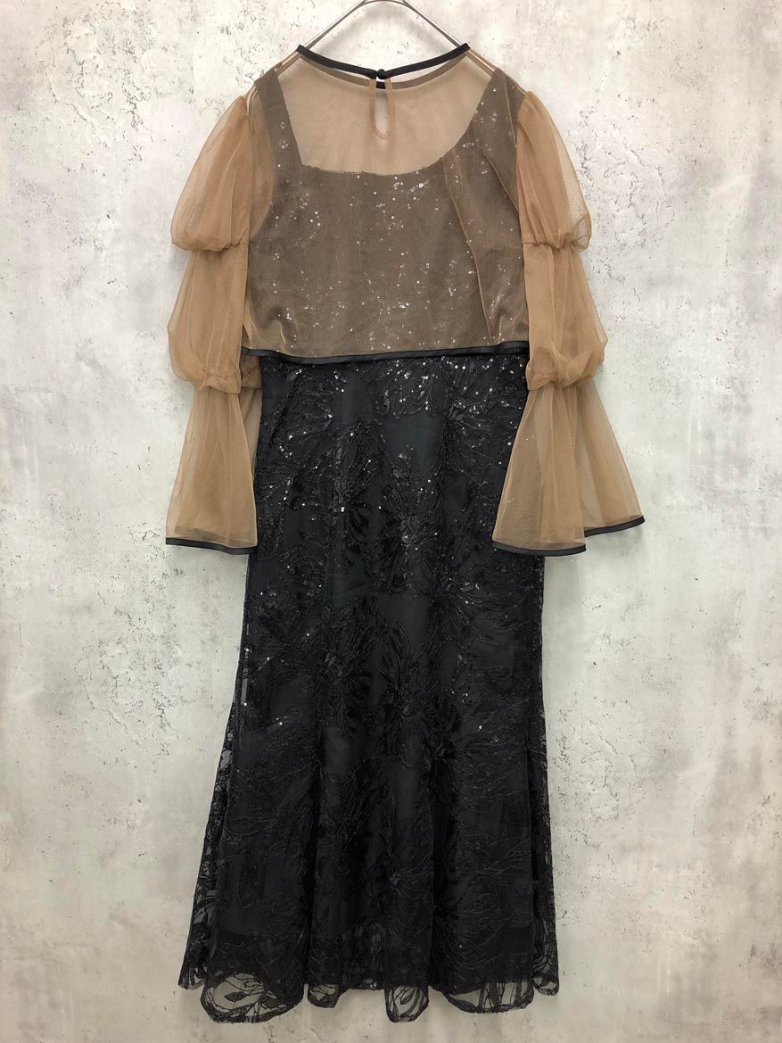 Leja レジャ フ スリーブボレロ花柄刺繍マーメイドドレス 結婚式 フォーマル 二次会 ワンピース sizeS １ |黒 ◎レディース