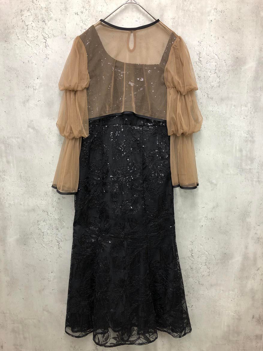 Leja レジャ フ スリーブボレロ花柄刺繍マーメイドドレス 結婚式 フォーマル 二次会 ワンピース sizeS １ |黒 ◎レディース