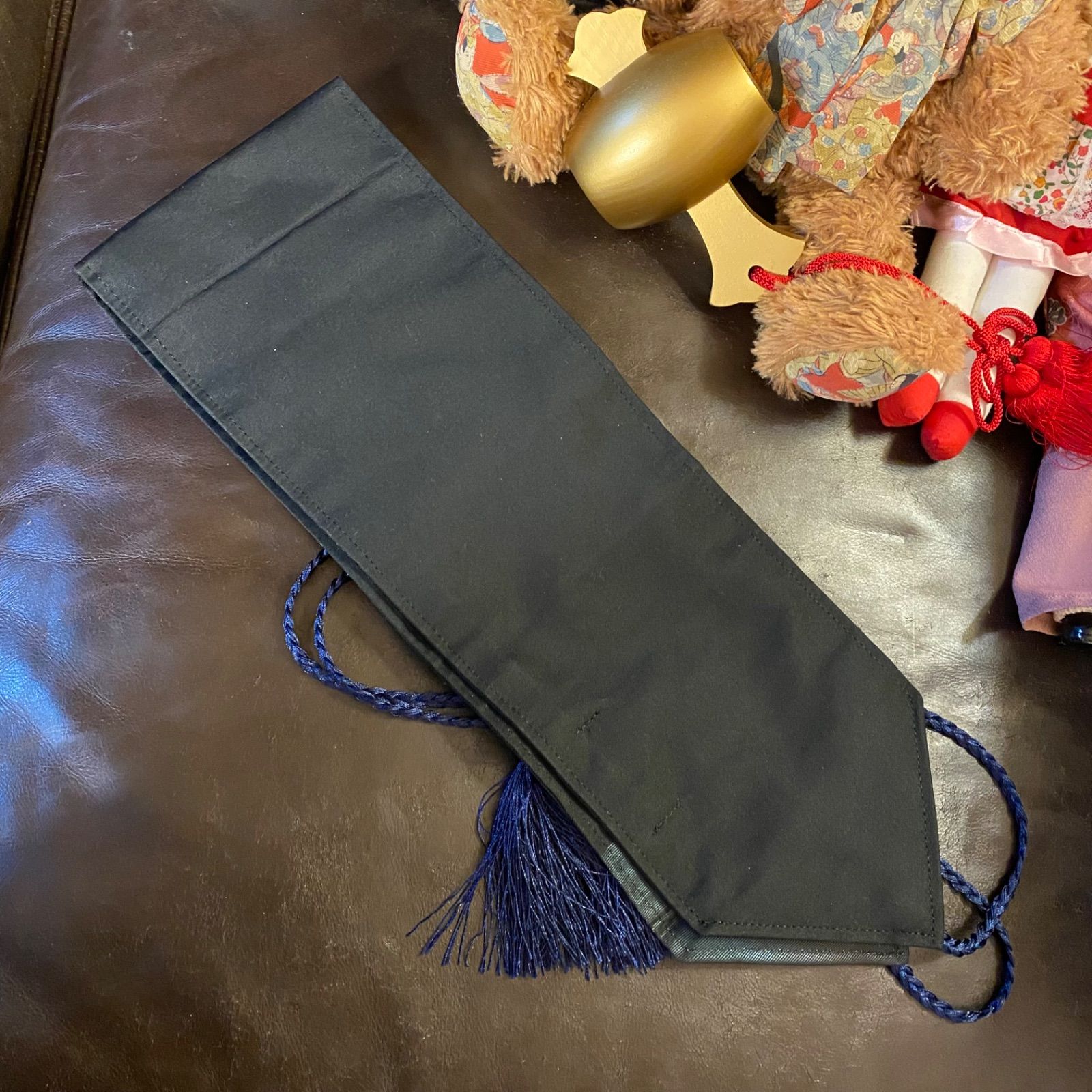  着物リメイク ワンピース ドレス ロング 洗える 化繊 帯サッシュベルト 和洋折衷 レトロ 古着 ハンドメイド 深紺とモダン市松 KW-1223 その他 ワンピース