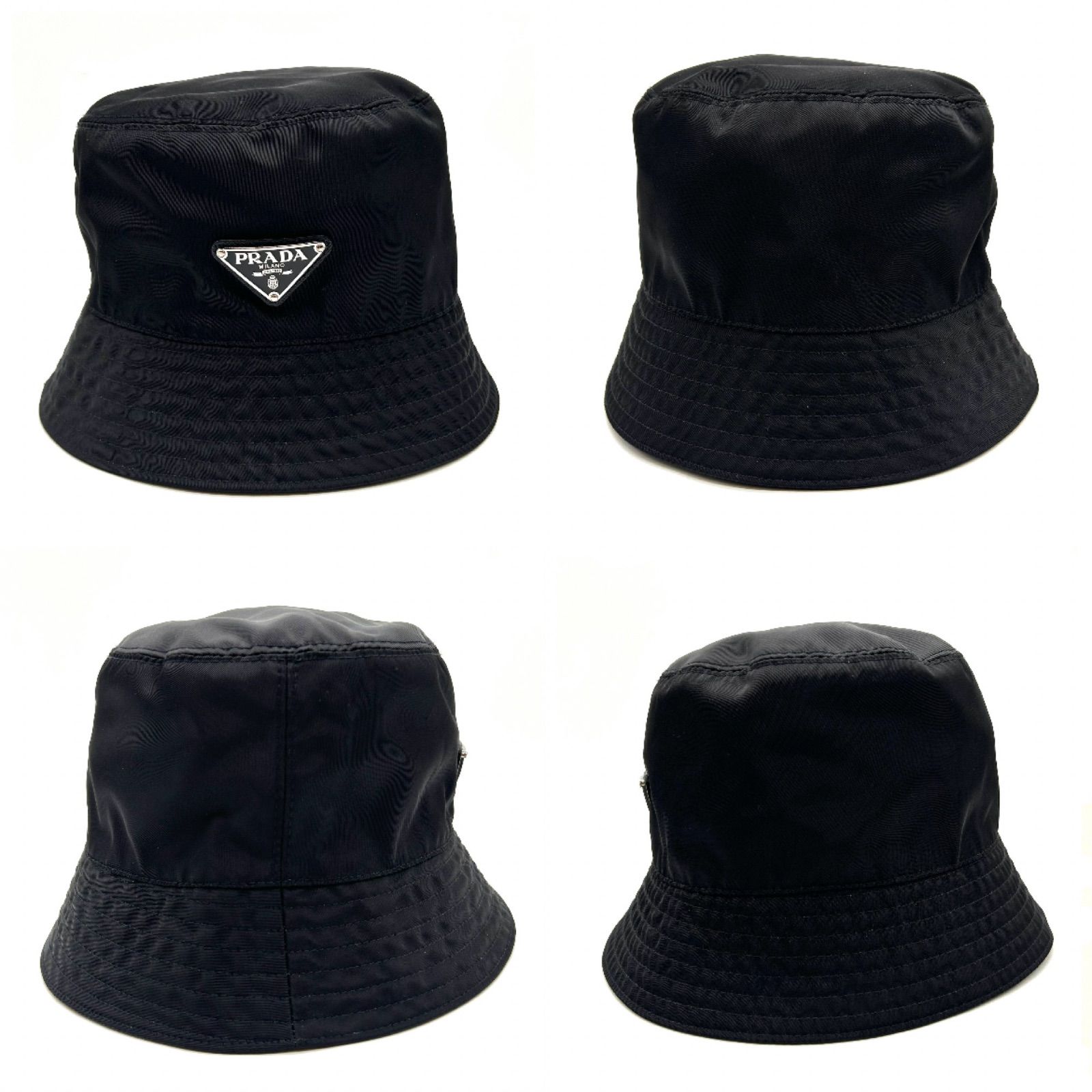 PRADA プラダ バケットハット Ｍ ナイロン ブラック 三角プレート ロゴ レディース 帽子