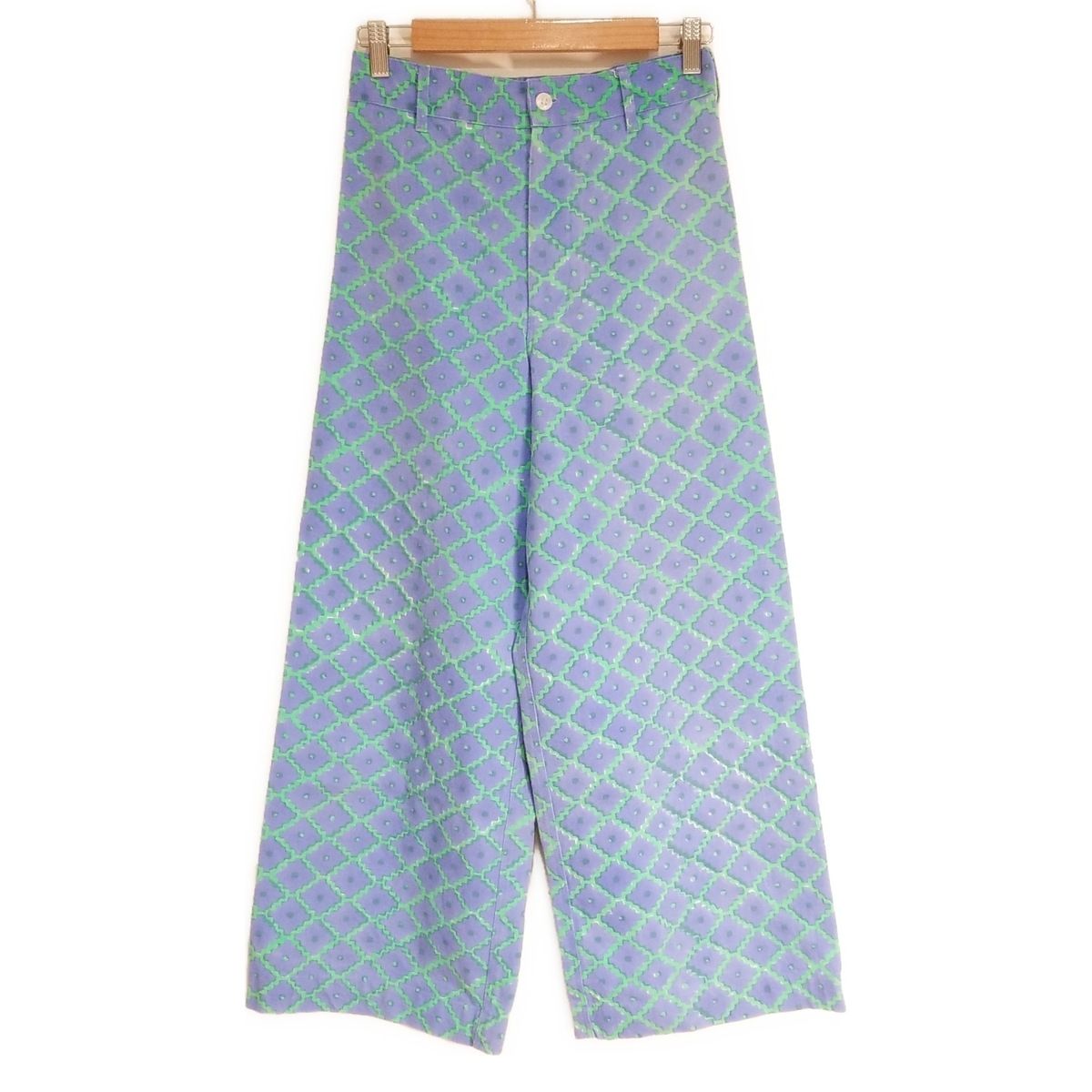 SZ Blockprints エスゼットブロックプリント パンツ サイズS レディース - ブルーグレー×ライトグリーン フルレングス