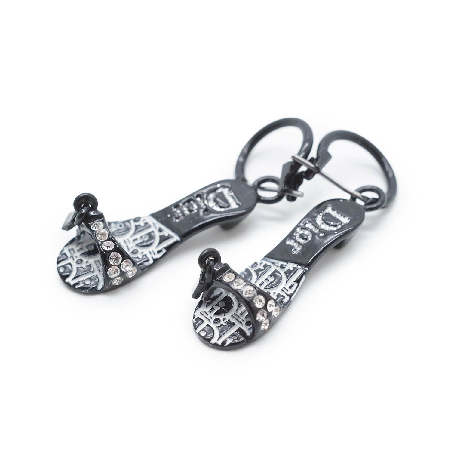 ディオール ヒール型 ピアス 両耳 Dior Heel shoe-shaped Earrings Black Metal