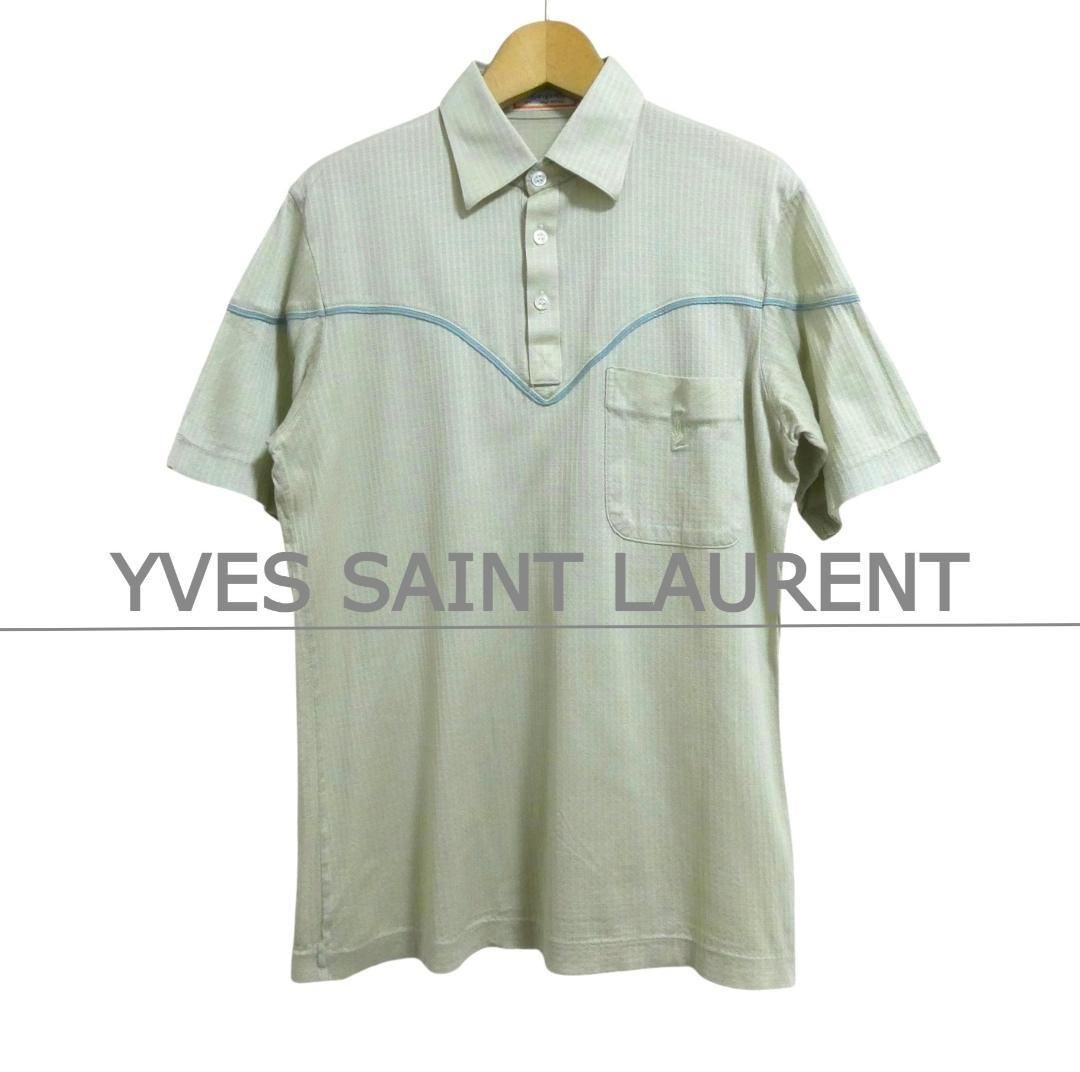 YVES SAINT LAURENT toricots pour homme イヴサンローラン 90 s ヴィンテージ カサンドラロゴ 格子柄 コットン 半袖 ポロシャツ カットソー カーキ系 メンズ