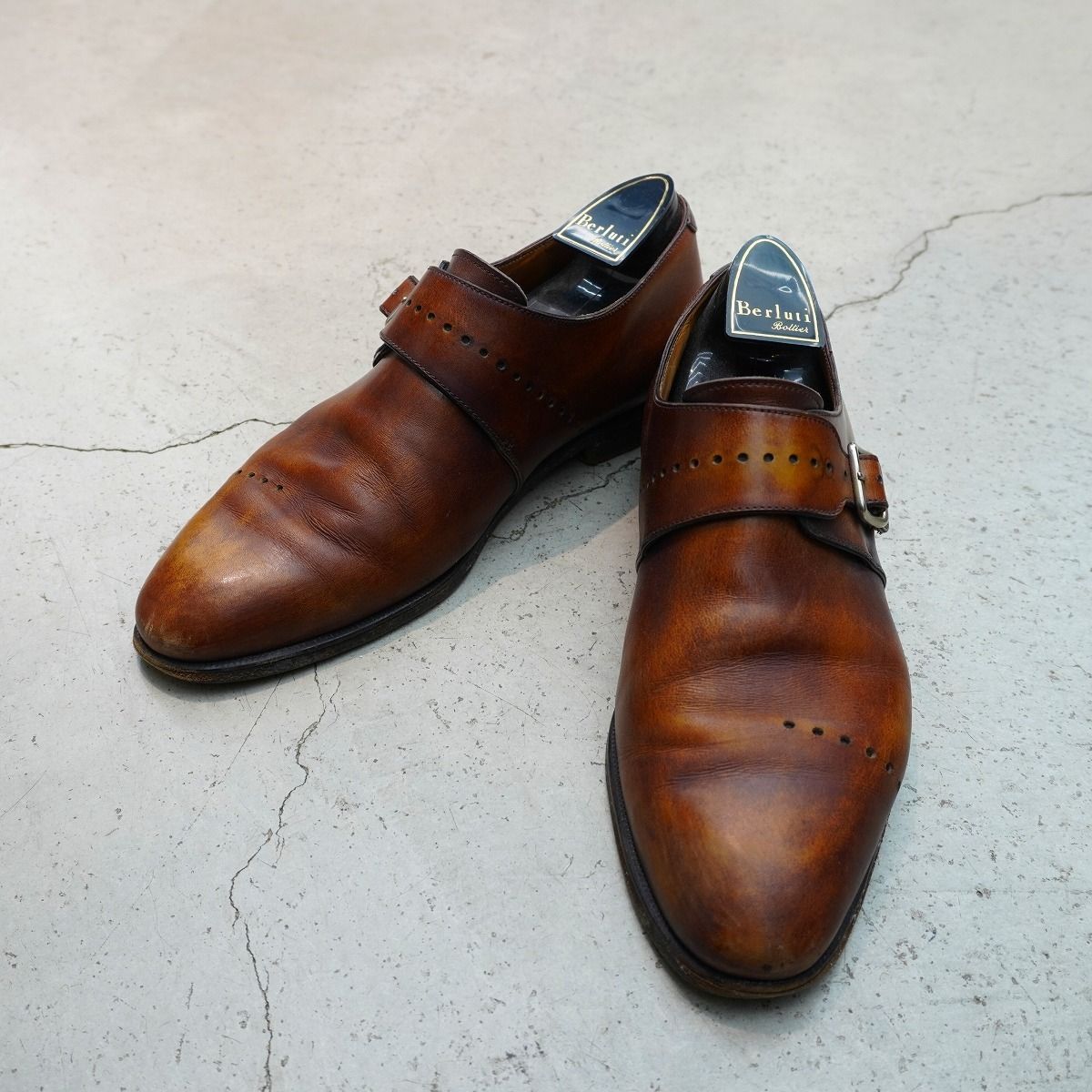 Berluti ベルルッティ パティーヌ レザー シングル ストラップ モンク ドレス シューズ 694 サイズ7 茶 1121 P♪