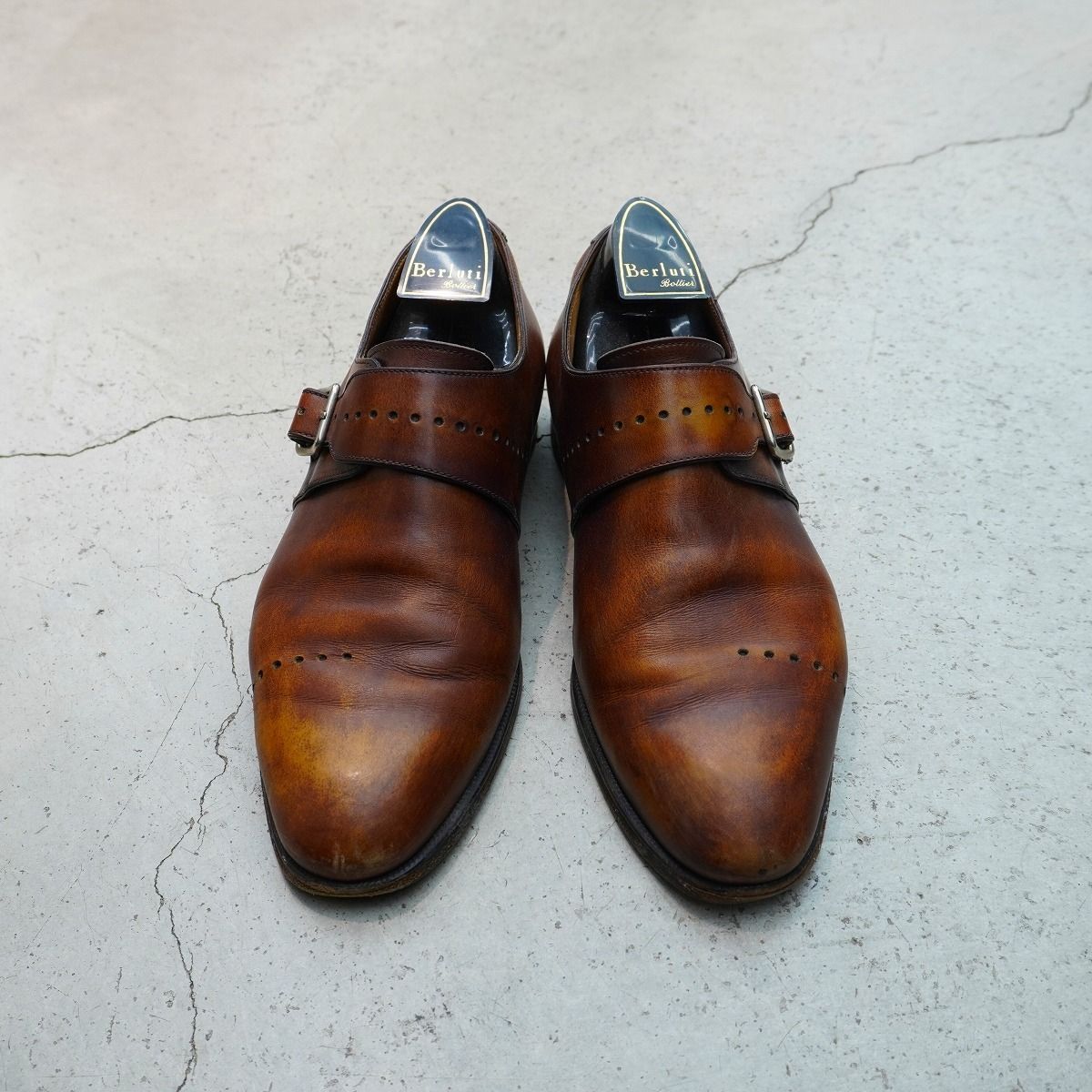 Berluti ベルルッティ パティーヌ レザー シングル ストラップ モンク ドレス シューズ 694 サイズ7 茶 1121 P♪
