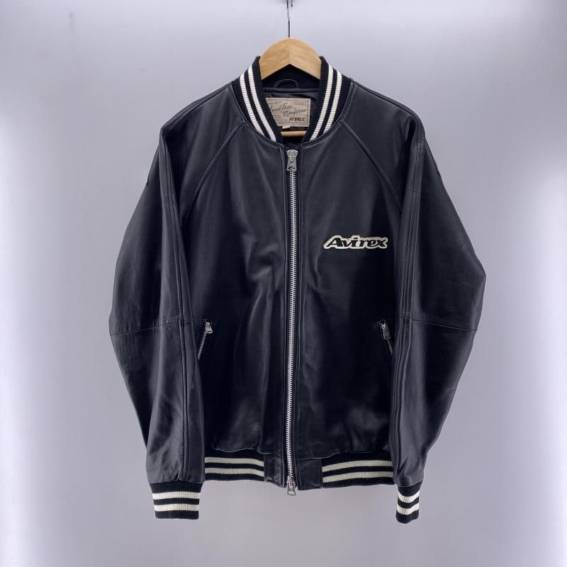 AVIREX バックロゴ シープスキン ジップスタジャン ブラック サイズL 6181058 アヴィレックス 24