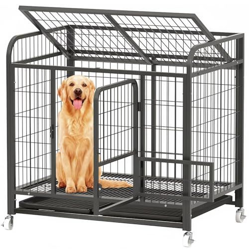 犬のケージ ペットケージ 屋根付き 110 x 72 101 3 cm 犬 サークル 錆防止 ペットサークル キャスターと引き出し式トレイ付き 掃除簡単 多機能 安全ロック 脱出防止 大 中 小型犬対応 室内 室外 ペット用品 日本語説明書付きmm