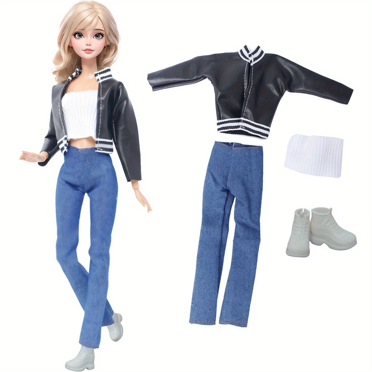 4点セット 着せ替え人形 交換衣装 1/6スケール テディジャケット 黒