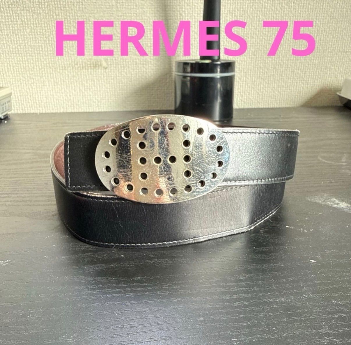 HERMES エルメス リバーシブルベルト75 エブリンバックル シルバー金具 ブラック|ダークブラウン
