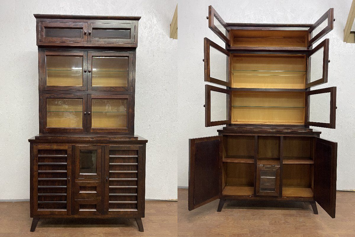 ○松本民芸家具 G-1型面取食器棚 キャビネット カップボード 飾り棚 水