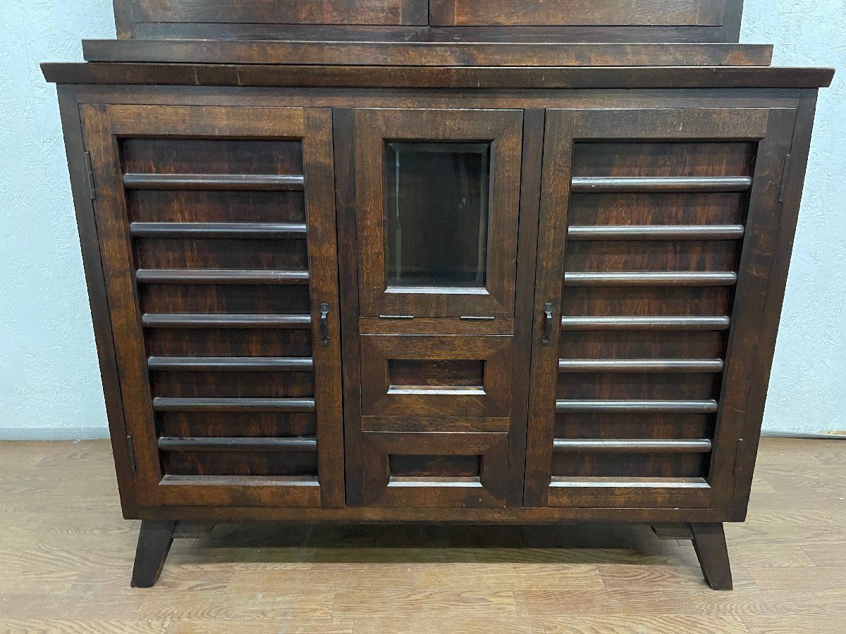 ○松本民芸家具 G-1型面取食器棚 キャビネット カップボード 飾り棚 水