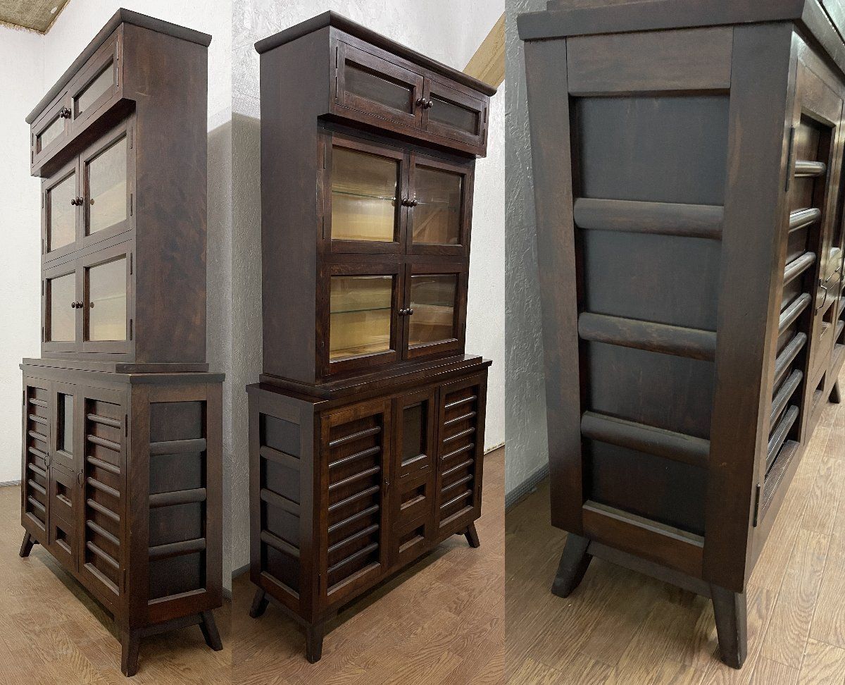 民芸家具 飾り棚 茶棚 キャビネット ミズメザクラ レトロ ○松本民芸家具 G-1型面取食器棚 キャビネット カップボード 飾り棚 水