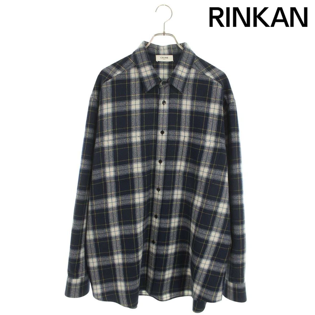 セリーヌ 2C555198O チェック柄オーバーサイズウール長袖シャツ メンズ