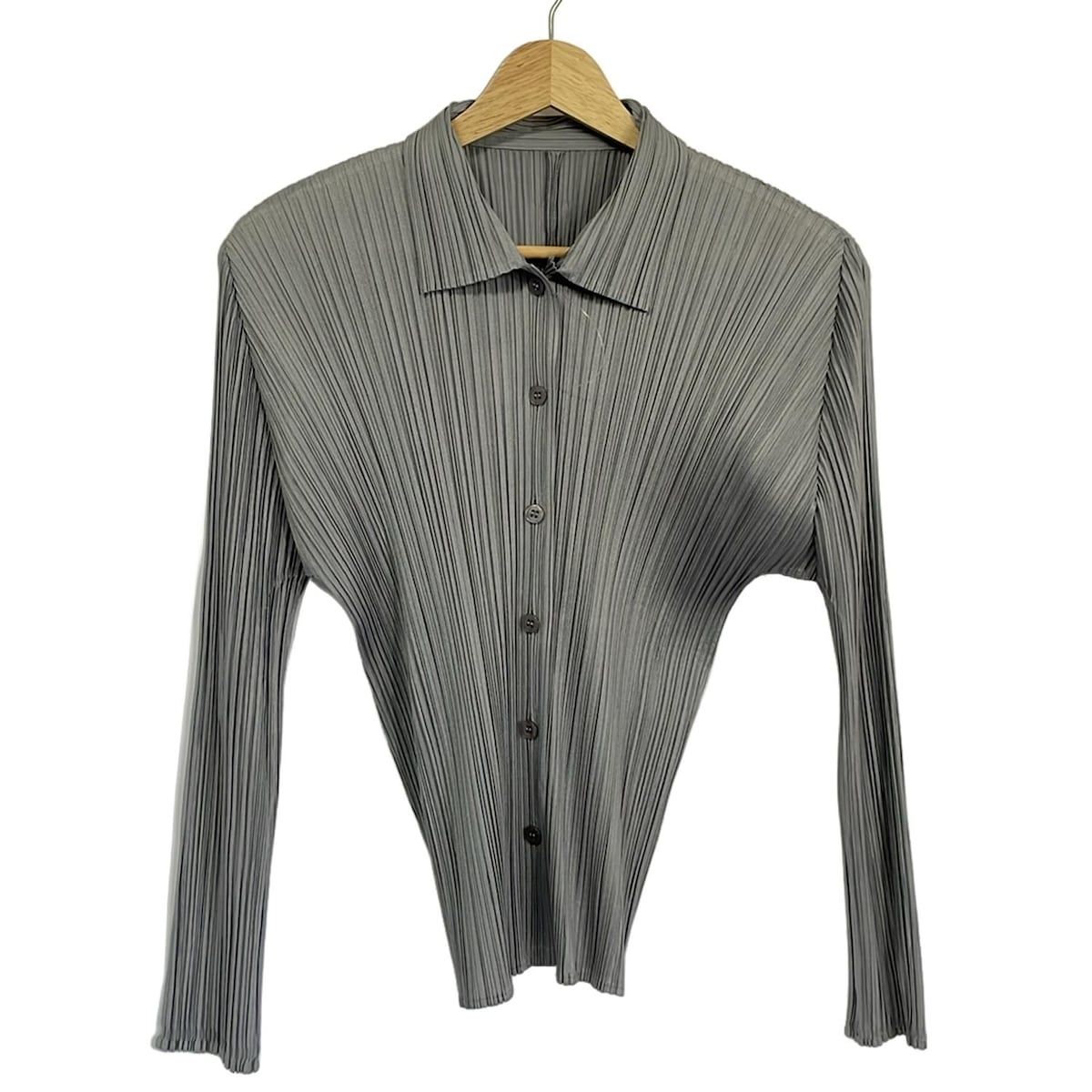 PLEATS PLEASE プリーツプリーズ 長袖シャツブラウス サイズ3 L レディース グレーベージュ プリーツ