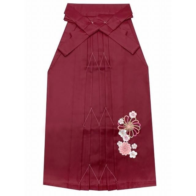 卒業式の袴 レディース 刺繍 無地袴 行燈袴 S M L LL エンジ ねじり菊と桜刺繍