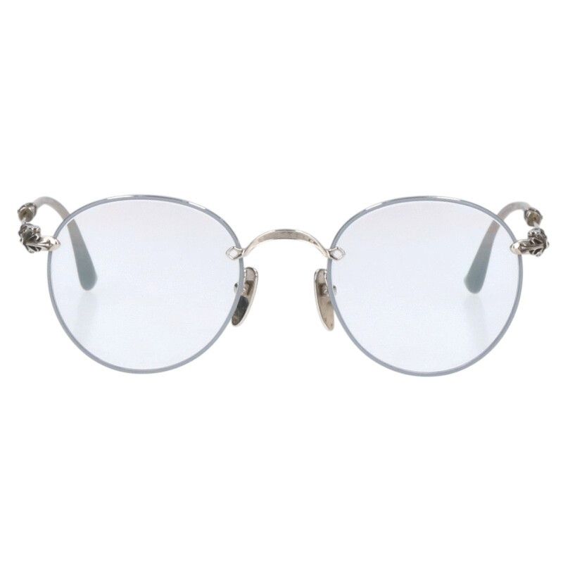 クロムハーツ サイズ:51□22-145  BUBBA-A クロステンプルメタルフレームラウンド眼鏡 中古 SJ02 クロムハーツ BUBBA-A クロステンプルメタルフレームラウンド眼鏡