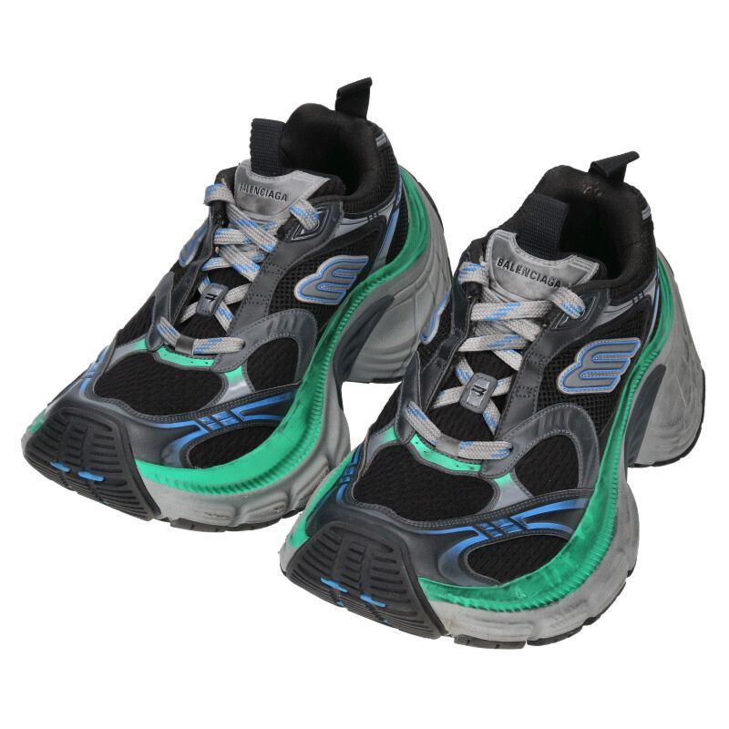 バレンシアガ 10xl BALENCIAGA 10XL Distressed Metallic Mesh and Leather Sneakers for