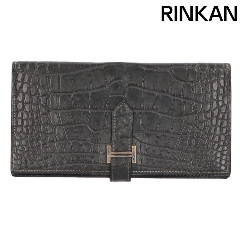 エルメス ベアンスフレ D刻印 SV金具アリゲーターマット財布 メンズ 12|28～1|6 発送 問い合わせ遅延