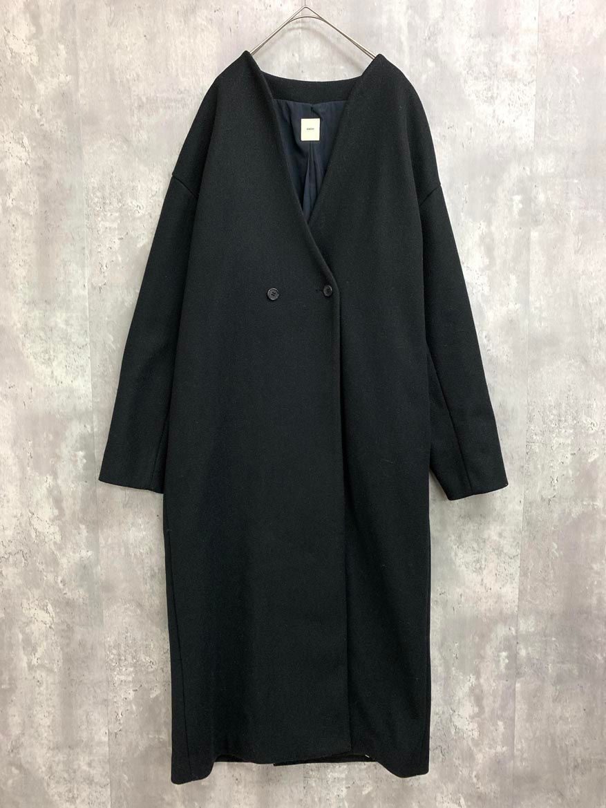 nairo ナイロ ノーカラーウェーブデザイン コート sizeL 黒 ◎レディース