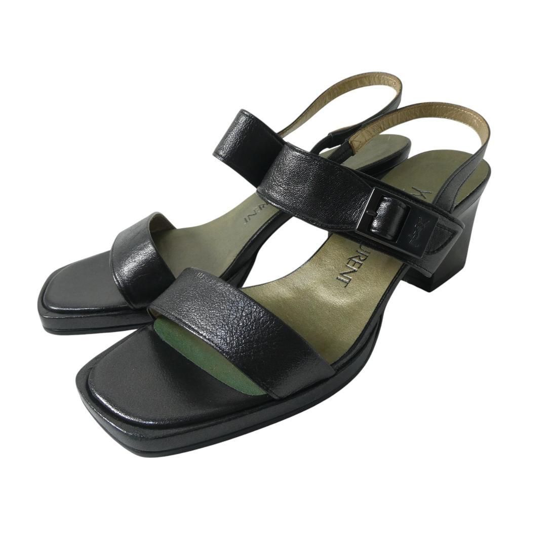 【BIGお買い物ラリー★30%OFFセール中】サンローラン SAINT LAURENT サンダルアンクルストラップ ♯35ハーフ チャンキーヒール ブラック レディース 中古 極美品 YVES SAINT LAURENT イヴサンローラン サイズ36 約23㎝ レザー