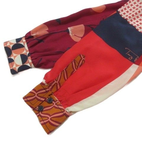 トリーバーチ TORY BURCH シルク ブラウス シャツ 総柄 長袖 10 日本