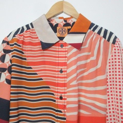 トリーバーチ TORY BURCH シルク ブラウス シャツ 総柄 長袖 10 日本
