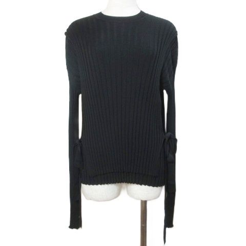 ヘルムートラング HELMUT LANG 17 SS レイヤードニット LAYERED RIB SWTR リブセーター 長袖 プルオーバー ウール サイドリボン ドロップショルダー S 黒 ブラック |X