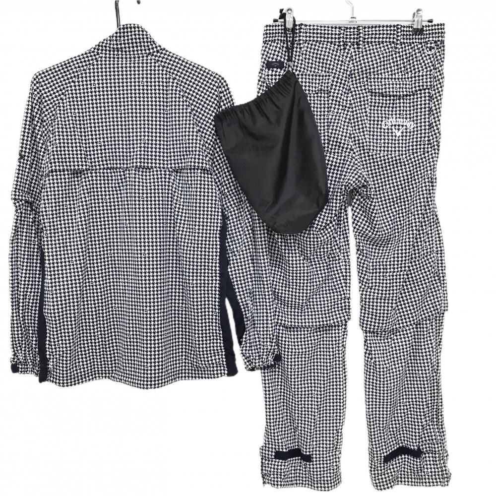 キャロウェイ レインウェア 2 WAYジャケット×パンツ 白×ネイビー 千鳥柄 袖着脱可 収納袋付き メンズ L ゴルフウェア Callaway