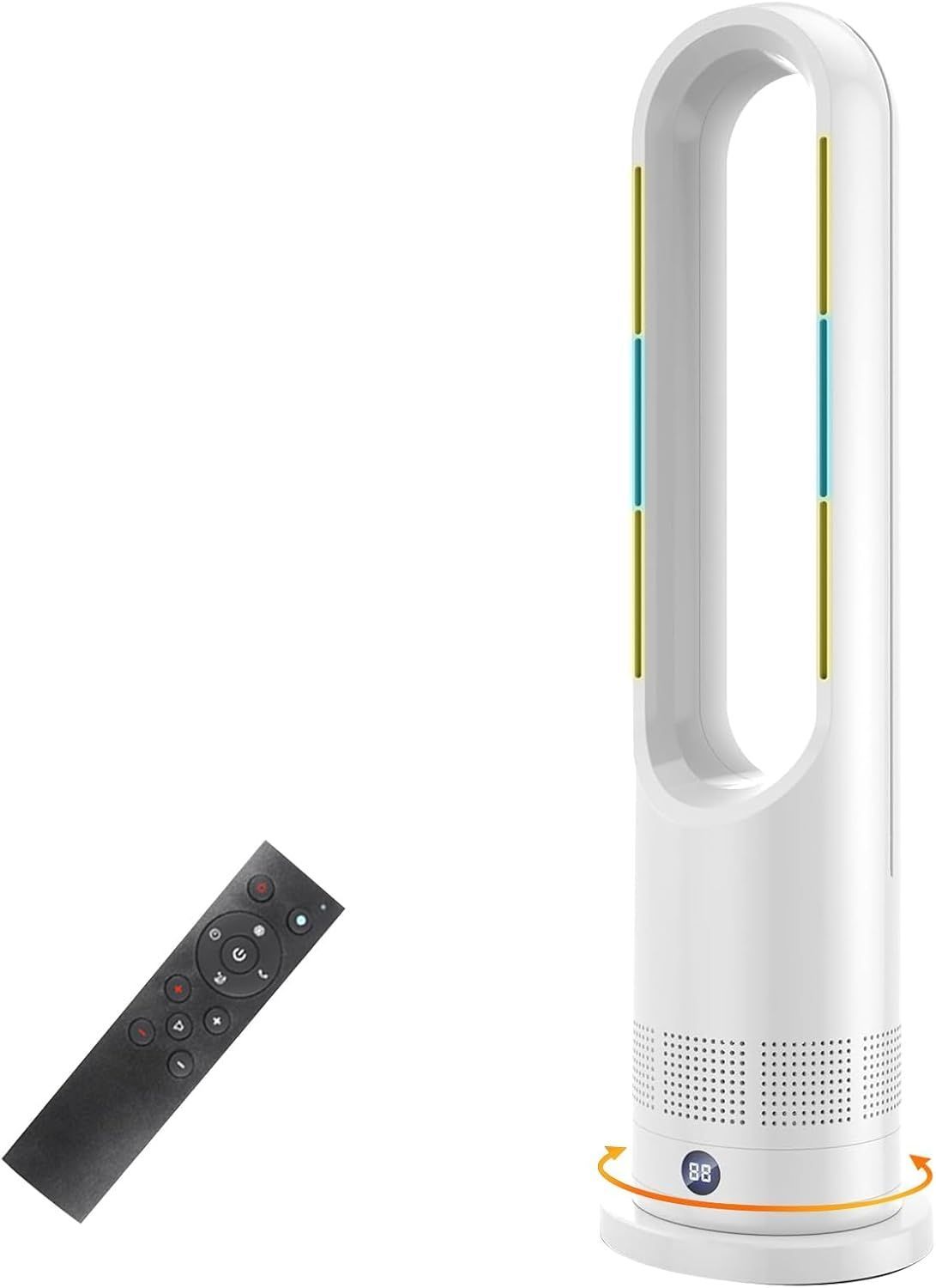 セラミックヒーター タワーファン ファンヒーター スリム扇風機 冷暖両用＆羽根なし＆DCモーター電気代節約 電気ファンヒーター 3段階暖風 8段階冷風切り替え 100°左右首振り 寒さと熱中症対策 PSE認証済み 日本語取扱説明書 White