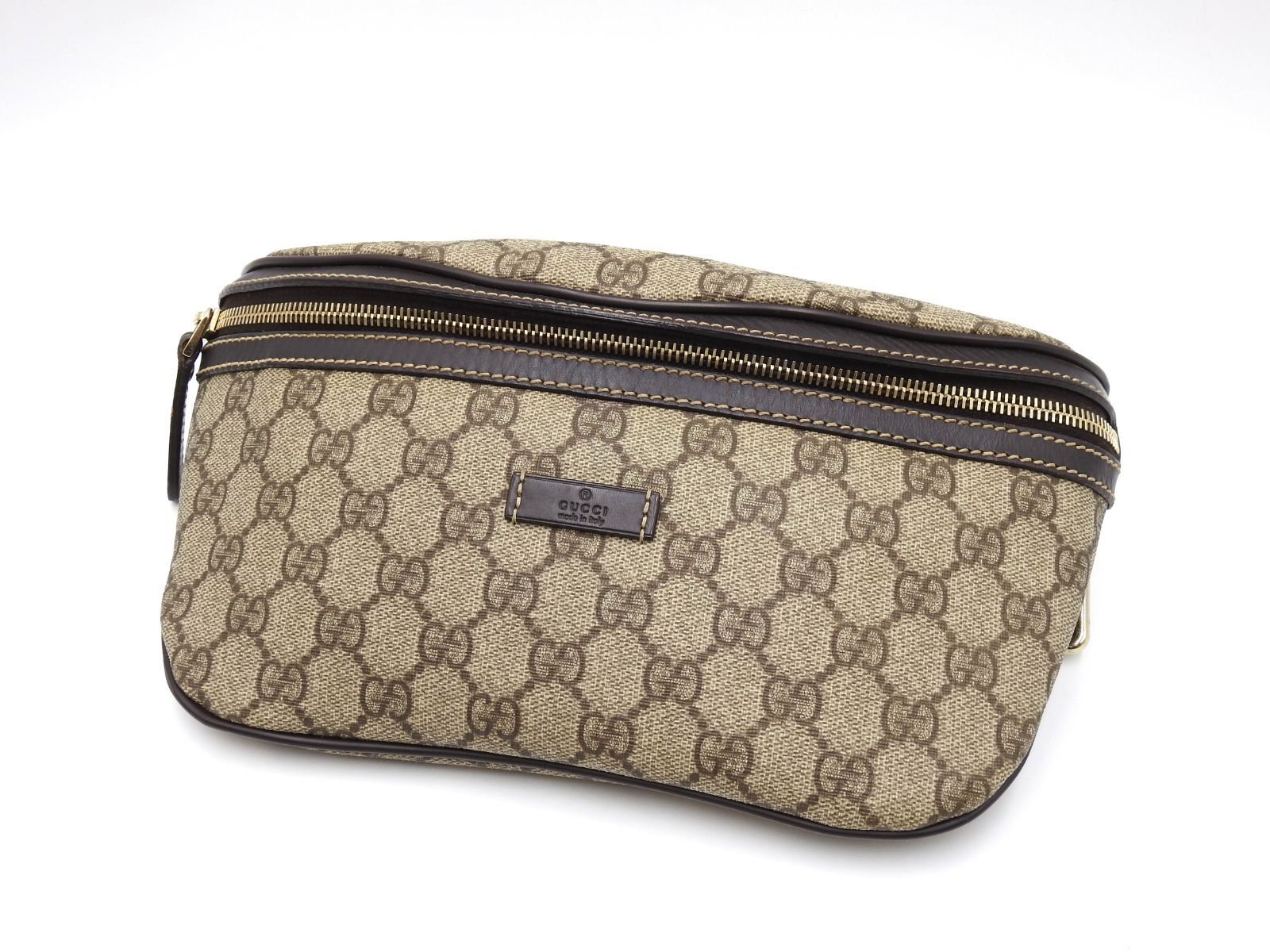 グッチ GGスプリーム ウエストバッグ ウエストポーチ ボディバッグ PVC レザー ベージュ ブラウン ゴールド金具 233269