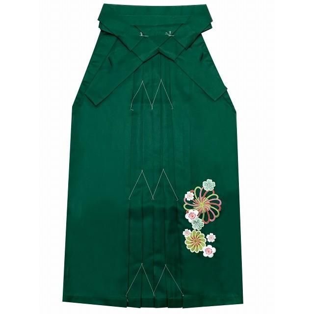 卒業式の袴 レディース 刺繍 無地袴 行燈袴 M|L 緑 ねじり菊と桜刺繍