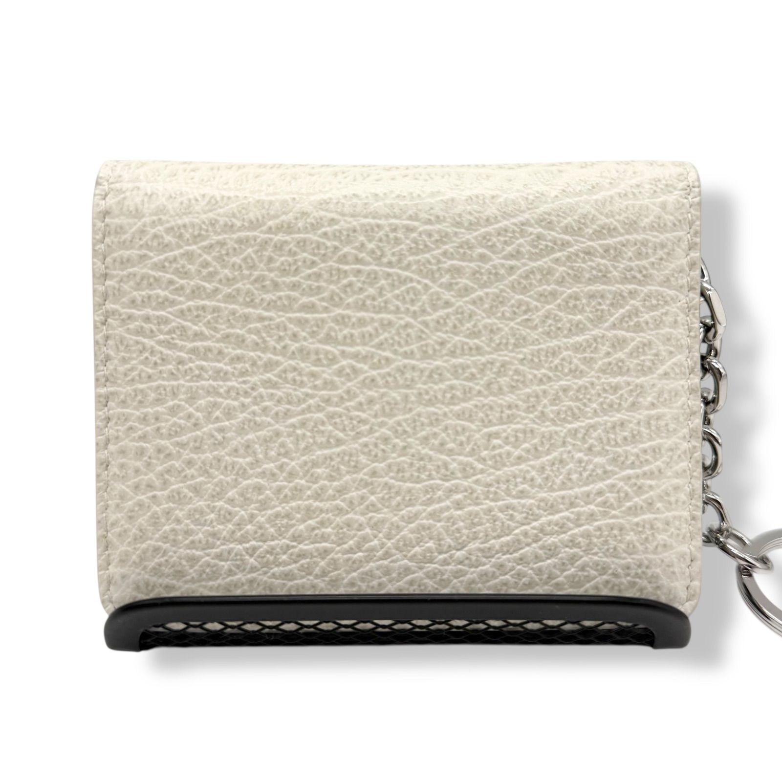 使用わずか メゾンマルジェラ Maison Margiela カードケース パスケース キーリング コンパクトウォレット 二つ折り s 56 ui 0128 4ステッチ レザー ホワイト き 4533