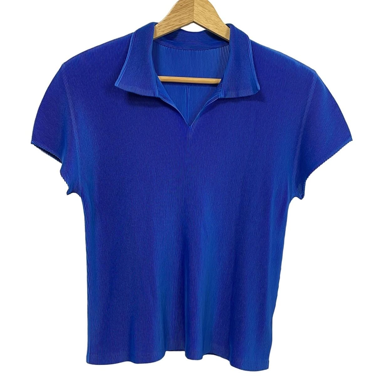 PLEATS PLIASEプリーツ タートルカットソー ブルー 3 上品 プリーツプリーズPLEATS PLEASE プリーツタートルネックカットソー 青3