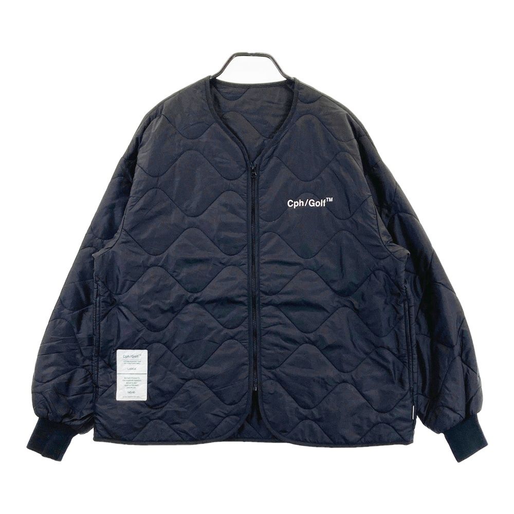 サイズ LARGE HELM GOLF キャプテンズ ヘルム ゴルフ 中綿 キルティング ノーカラージャケット ブラック系 ゴルフウェア メンズ ストスト