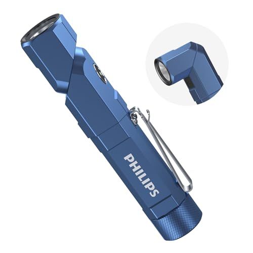 Philips フィリップス ledライト 小型 懐中電灯 強力 フラッシュライト 1000ルーメン 高輝度 Type-C充電式 首振り 作業灯 90°回転|18650電池交換可|クリップ付|マグネット|低電量提示 L字 L型 胸ライト po
