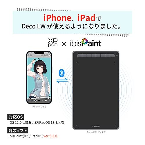 XPPen ペンタブ Deco LW ワイヤレス Bluetooth対応 板タブ ペンタブレット 10 x 6インチ 3チップ搭載ペン 傾き検知 選べる デザイン テレワーク お絵かきソフト付 iPhoneのibisPaintに対応 Android|Wipo