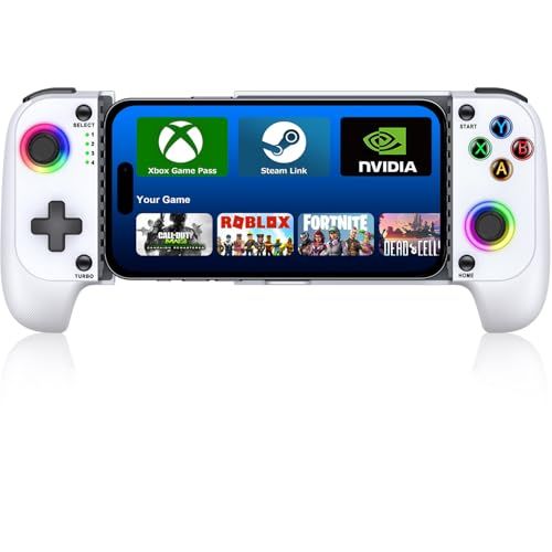 スマホコントローラー RGBライト IOS|Android両用 ワイヤレス接続 モバイルゲームコントローラー 伸縮型 Xbox Cloud|Steam Link|GeForce Nowゲームなどに対応 600 mAhバッテリー低遅延 白po