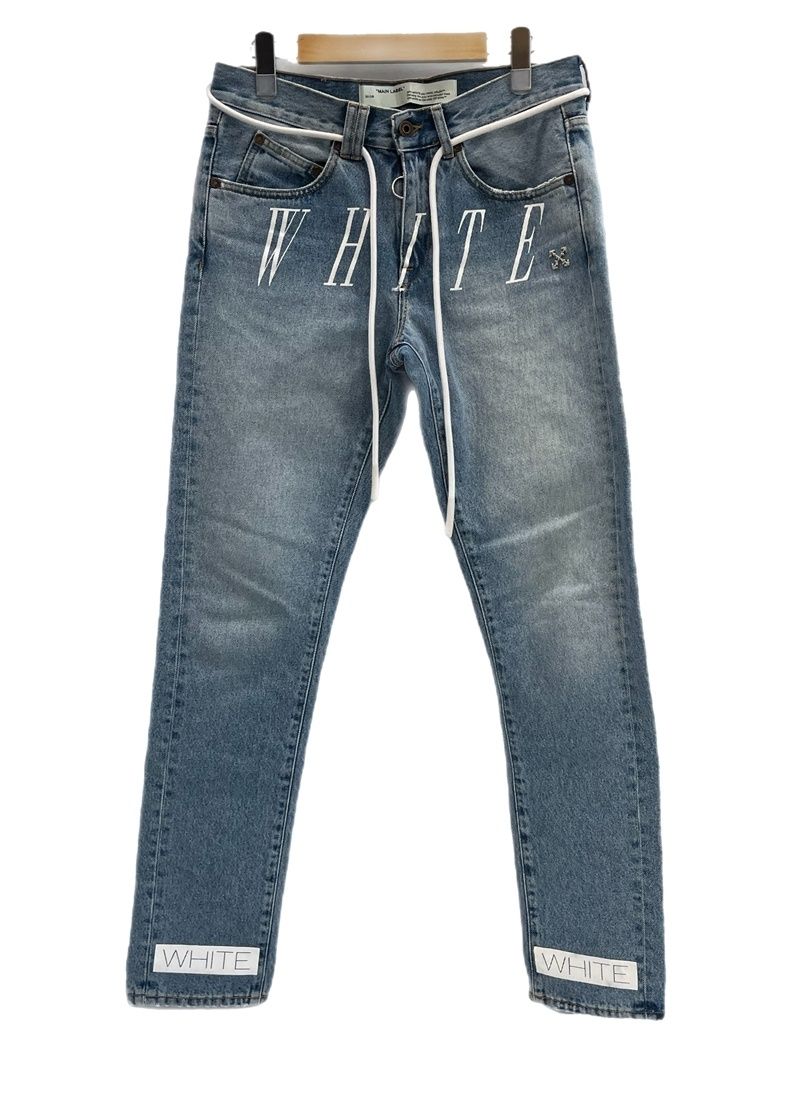 オフホワイト OFF-WHITE Slim Fit Bleached Jeans スリムフィット ブリーチ デニムパンツ ジーンズ ロゴ デニム ブルー サイズ30 101 MB-823