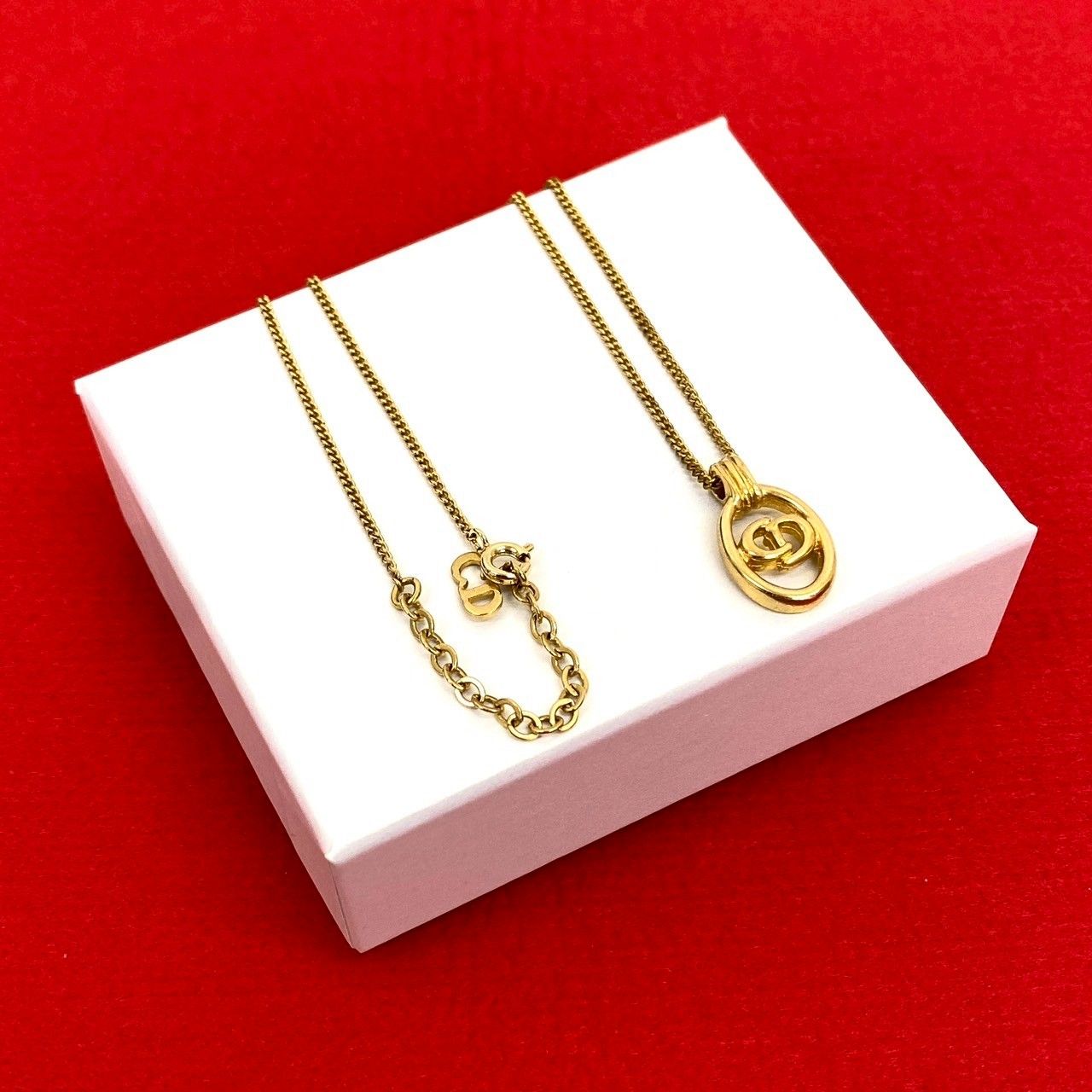 Christian Dior クリスチャンディオール ヴィンテージ CD ロゴ GP ネックレス ペンダント チョーカー アクセサリー ゴールド 42417