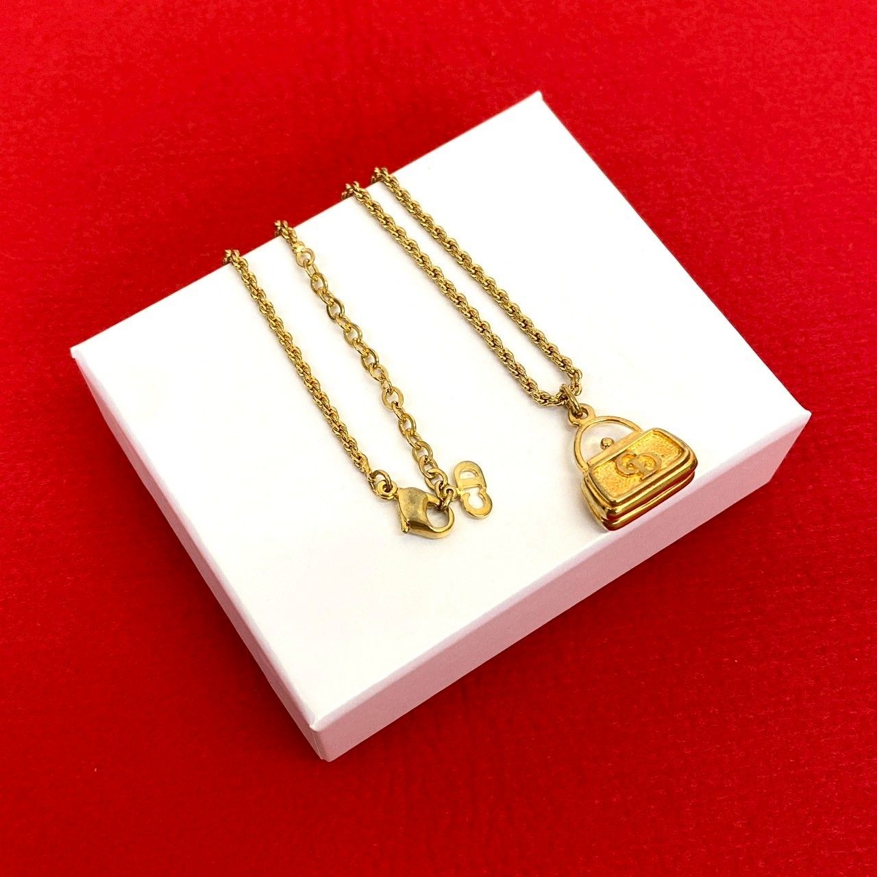 Christian Dior クリスチャンディオール ヴィンテージ CD ロゴ バッグモチーフ GP ネックレス ペンダント ゴールド 41754