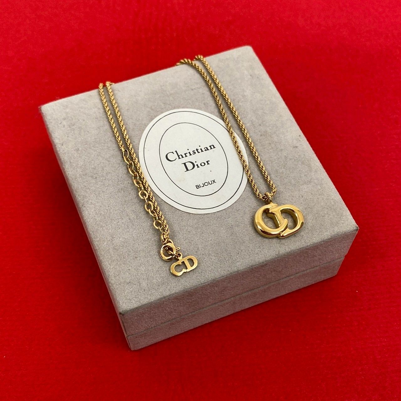 き Christian Dior クリスチャンディオール ヴィンテージ CD ロゴ GP ネックレス ペンダント チョーカー ゴールド 34339