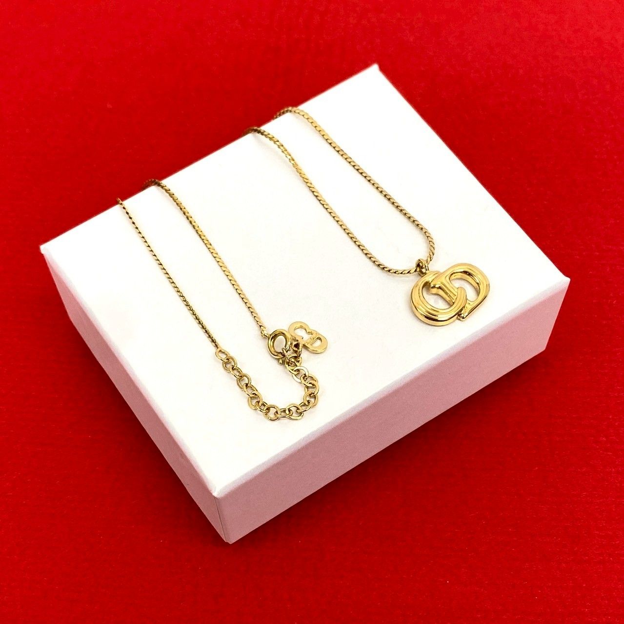 Christian Dior クリスチャンディオール ヴィンテージ CD ロゴ GP ネックレス ペンダント チョーカー アクセサリー ゴールド 28917