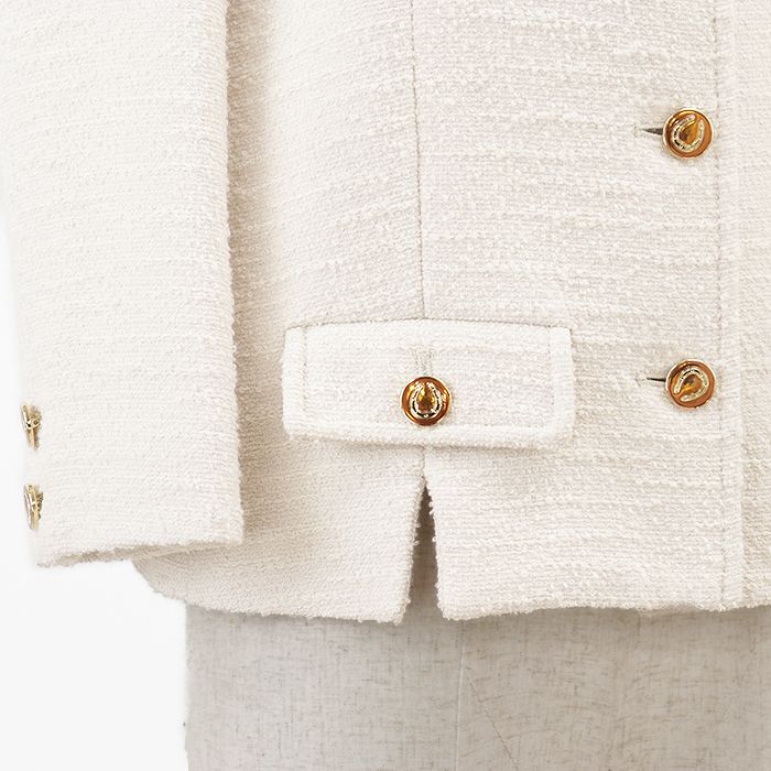 GUCCI グッチ ジャケット XS ベージュ×アイボリー レディース GUCCI グッチ ラペルドジャケット ファインブークレツイード