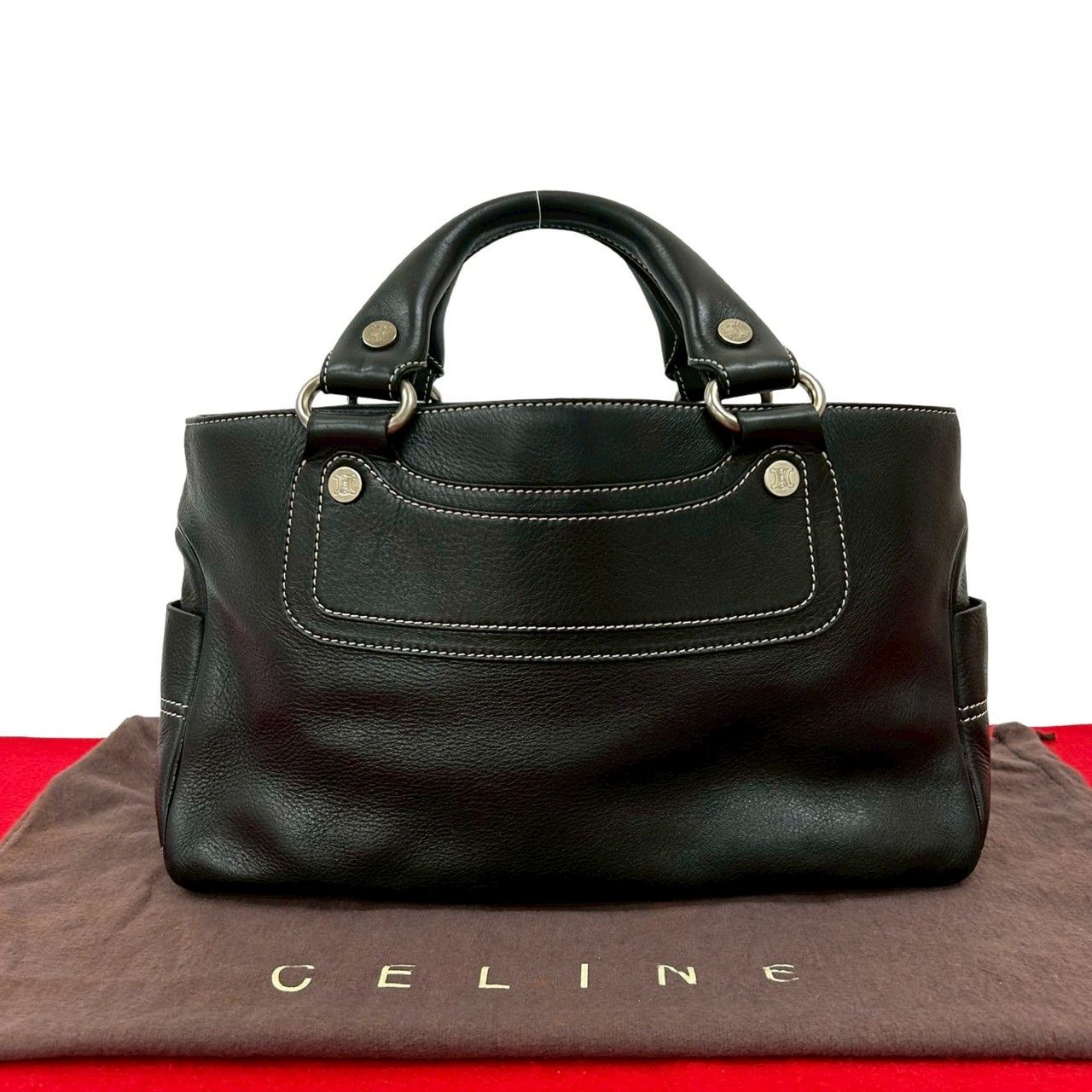 袋付き CELINE セリーヌ ヴィンテージ ブギーバッグ レザー 本革 ハンドバッグ トートバッグ ボストンバッグ ブラック 黒 27826