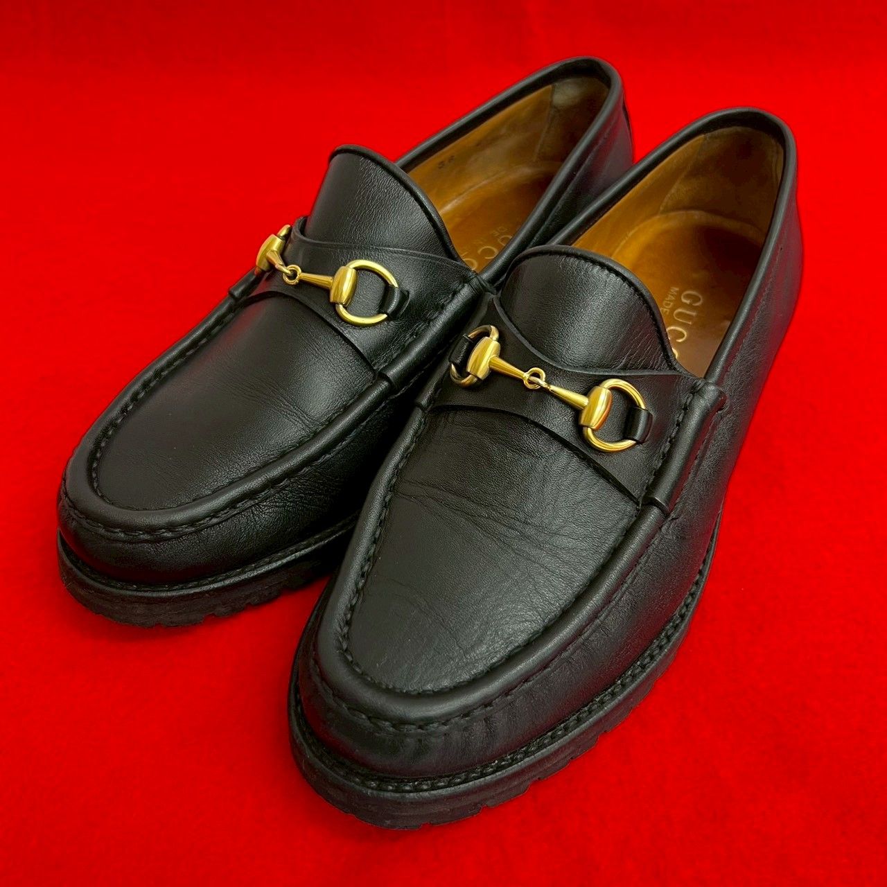 GUCCI グッチ ホースビット 金具 レザー 本革 ローファー 22.5 cm レディース シューズ ブラック 29022