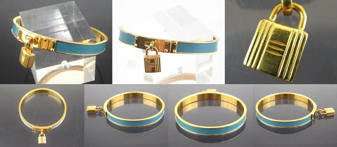 HERMES エルメス ケリーバングル カデナ パドロック ブルー×ゴールド