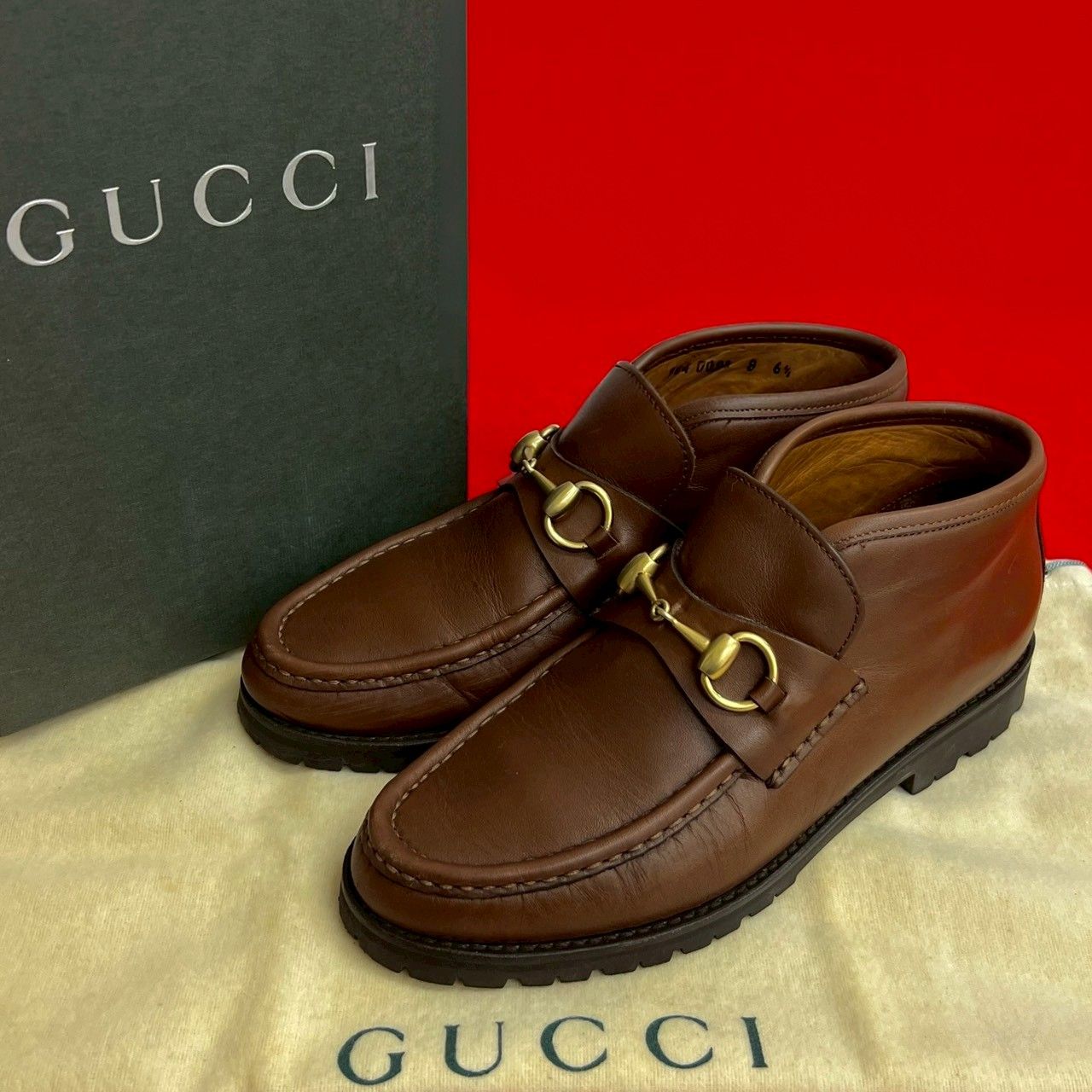 箱 袋付き GUCCI グッチ ホースビット 金具 レザー 本革 ショート ブーツ 24.5 cm レディース ブラウン 29501