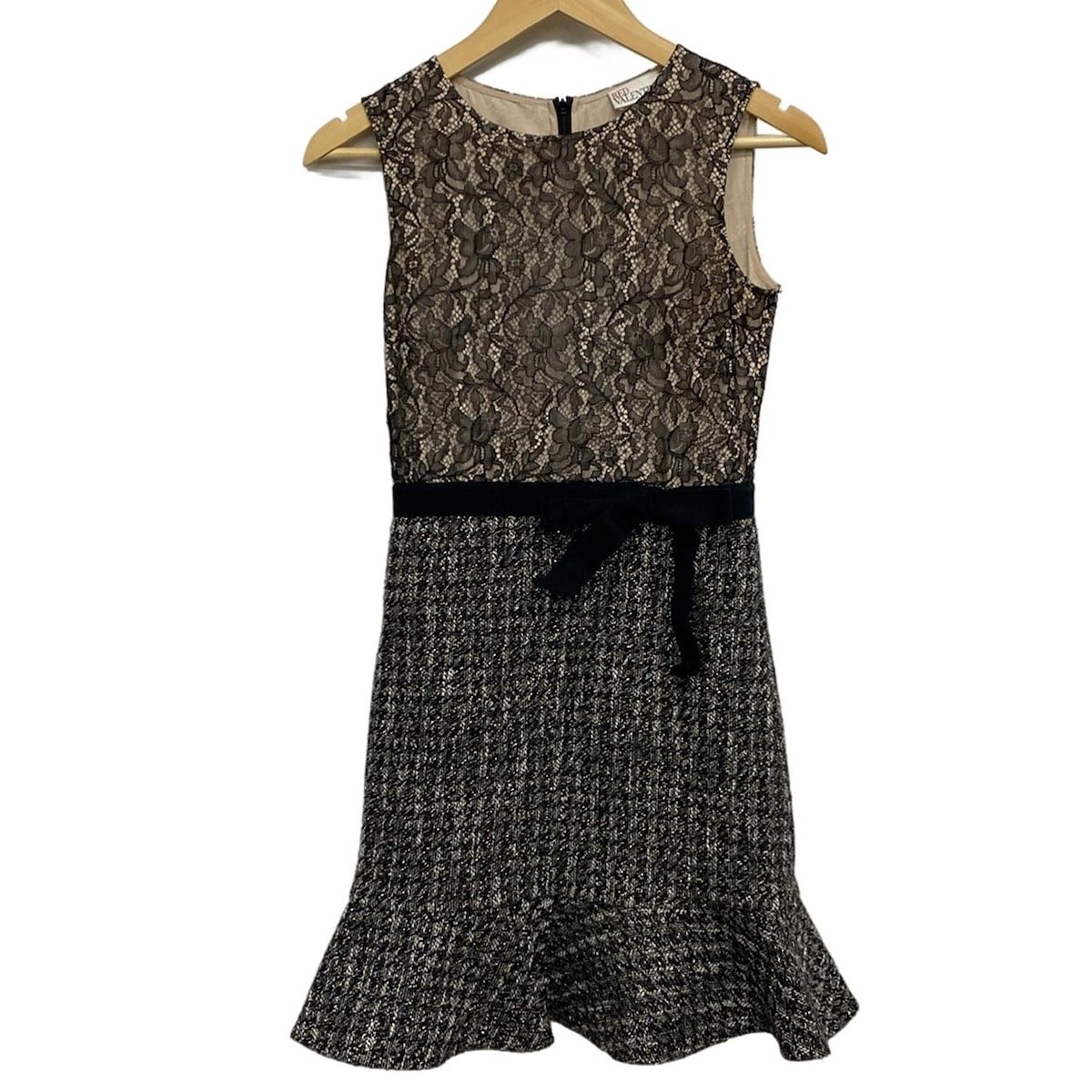 RED VALENTINO レッドバレンチノ ワンピース レディース - ベージュ×黒 ノースリーブ|ロング|レース|ラメ