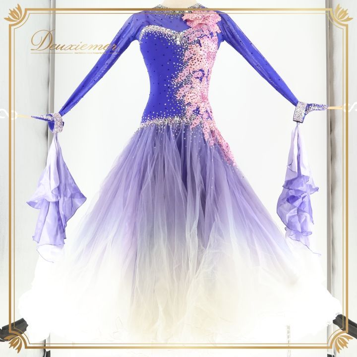 社交ダンス 衣装 凛舞 チャコット Chacott クリスアン chrisanne スタンダードドレス ワンピース ドレス フロート レース イングランド製 青 ピンク 白 チュール デモ 競技 ダンス ブルー系 ホワイト系 フォーマル 上品