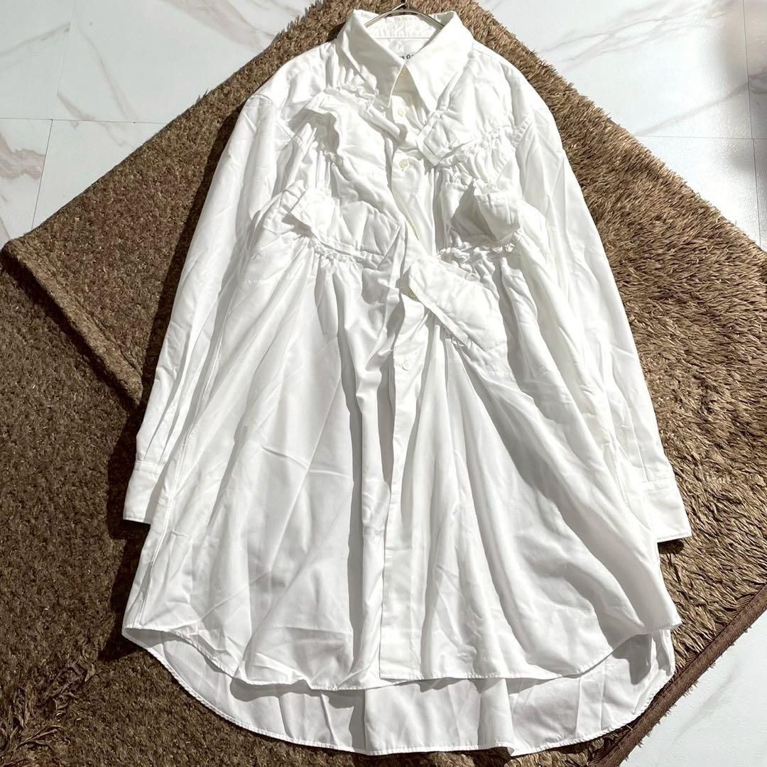COMME des GARCONS コムデギャルソン 2025 SS 2025春夏コレクション AD フリル ギャザー ロング丈 ポリエステル ロングシャツ 長袖シャツ ブラウス オーバーサイズ ビッグシルエット ホワイト 白 Sサイズ